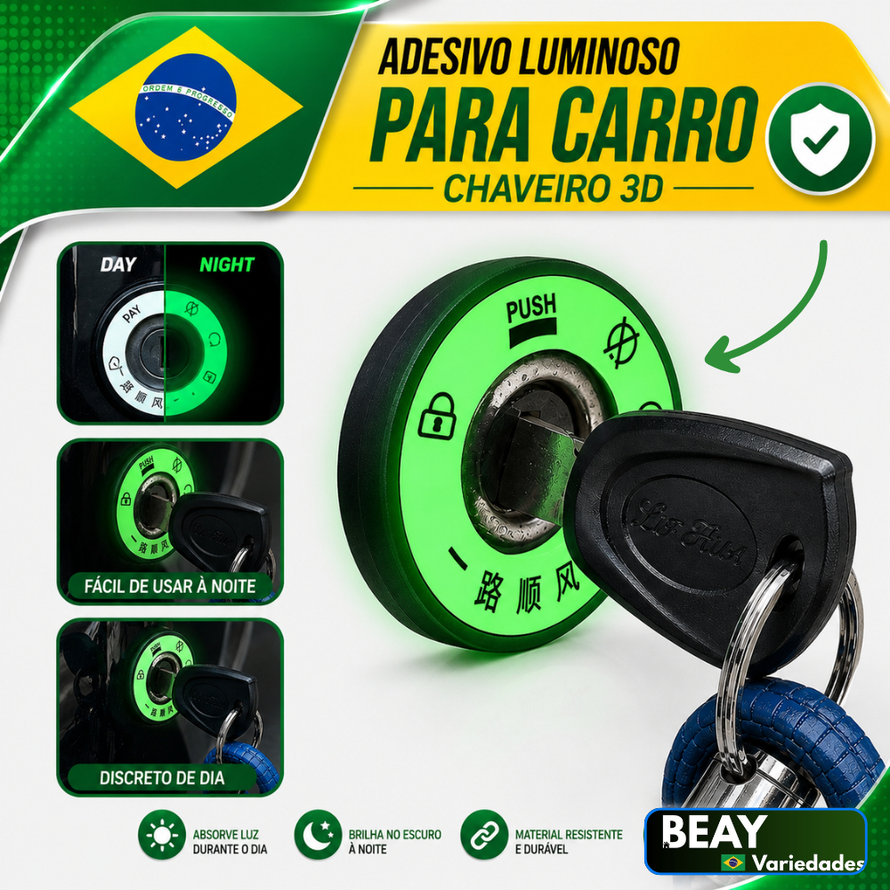 Adesivo Fluorescente Chave Carro Moto Scooter 3D Decorativo Anel Ignição Brilha No Escuro