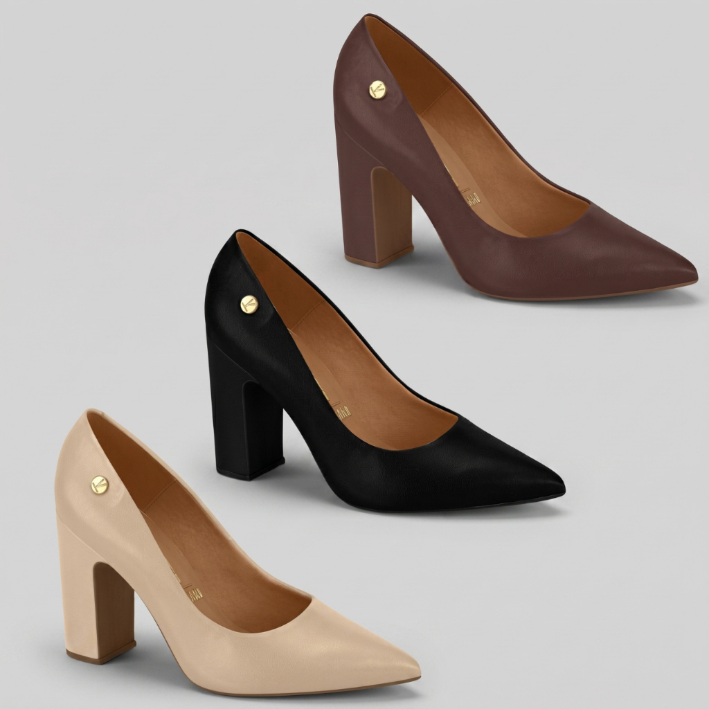 Scarpin Vizzano Feminino Salto Bloco Alto Bico Fino Conforto Original