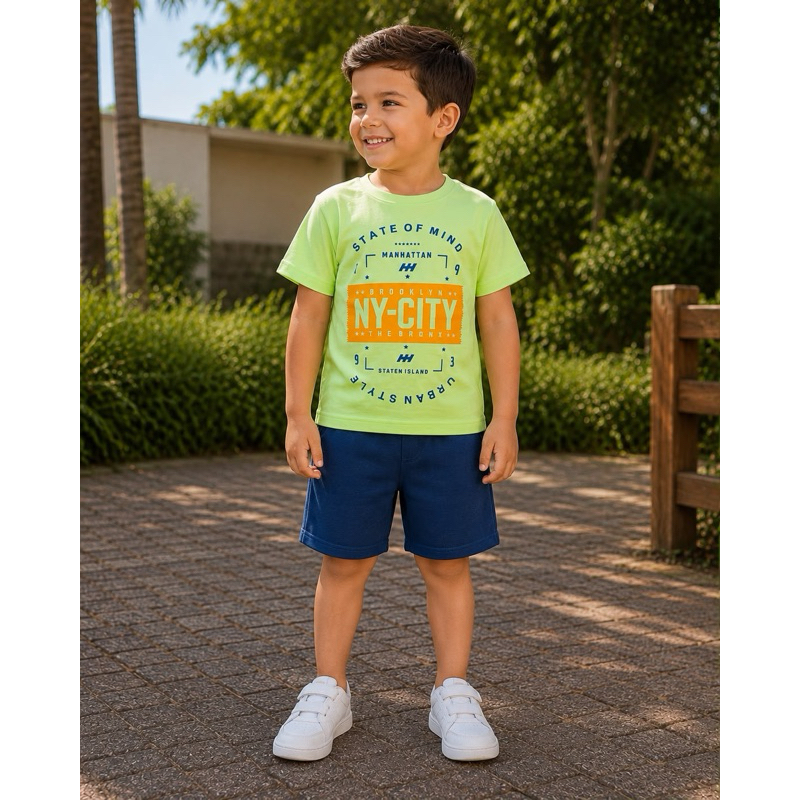 Kit 5 Conjuntos Infantis masculino  – 10 Peças – Camisetas + Shorts – Cores e Estampas Variadas