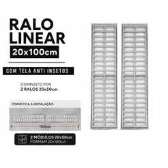 Ralo 20x100 Com 2 Módulos 20x50 E Tela Anti Insetos Para Casa Jardins Quintais Varandas Área Externa
