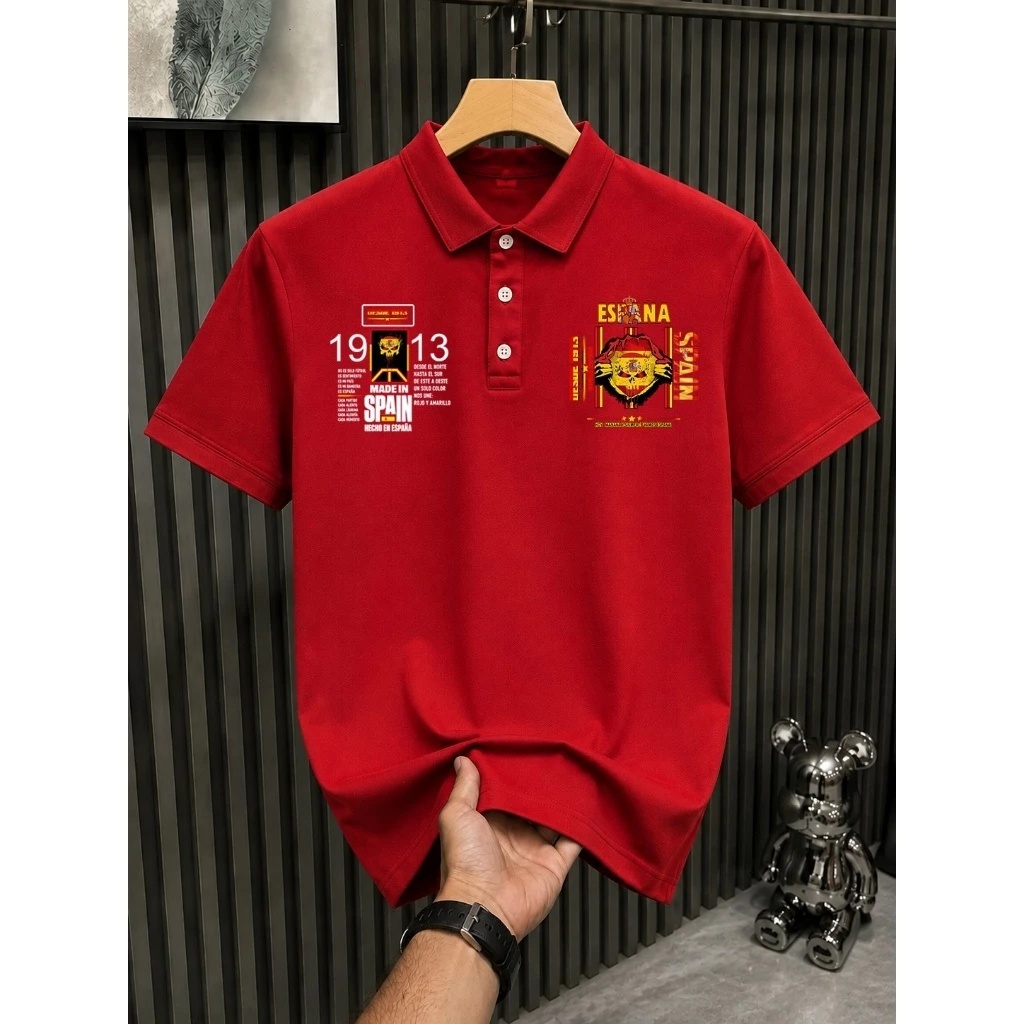 # Camisa Polo Masculina Espanha Seleção Lami Yam Futebol Malha Piquet Manga Curta
