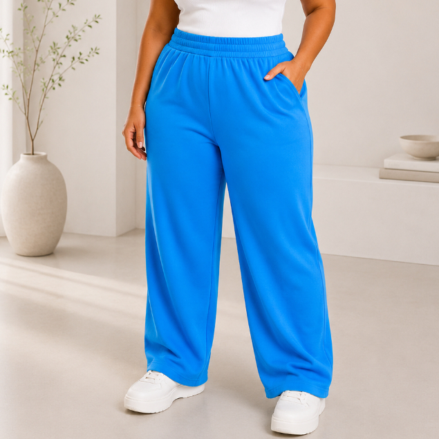 Calça Moletom Feminina Plus Size Cintura Alta Pantalona Soltinha Confortável Blogueira Tendência