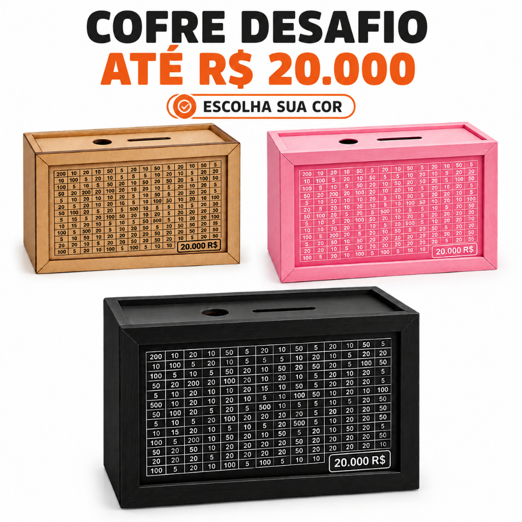 Caixa Cofre Desafio Woodbox Cofrinho Caixa de Dinheiro Poupança Cofre de Moedas