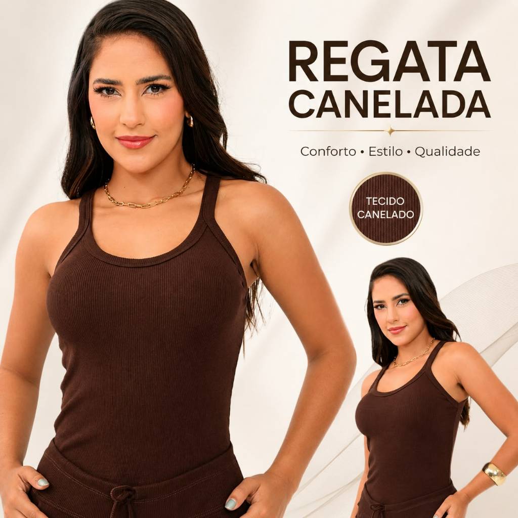 Regata Feminina Alça Canelado 98%Algodão 2%  Elastano Blusa Confortável Dia Dia