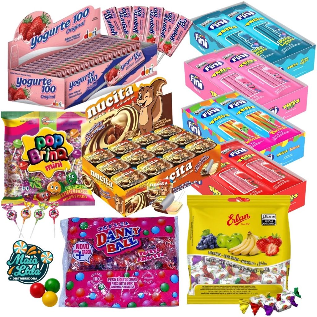 Kit Festa Rende 48 Sacolinhas Surpresa 9 Guloseimas Fini, Nucita, Bala, Aniversário Festa Infantil