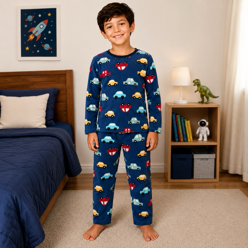 Pijama Infantil Com Estampa Sortida - em Fleece Masculino Inverno