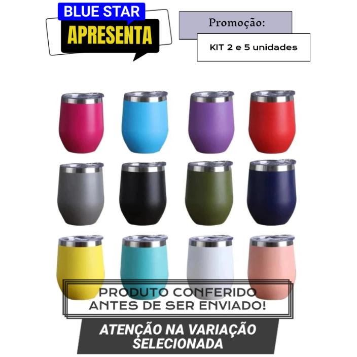 Kit 2/5 unidades Copo Cuia Inox Térmico 360ml Conserva Gelado E Quente com Tampa Hermética Acrílica  - Promoção