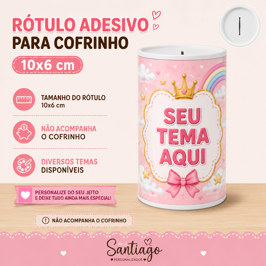 Rótulo adesivo para cofrinhos 10x6 - Lembrancinhas de aniversários infantil