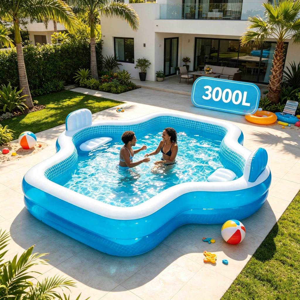 Piscina familiar premium de 3000 litros, com assentos e encosto brinquedo aquático para quintal, modelo de grande porte