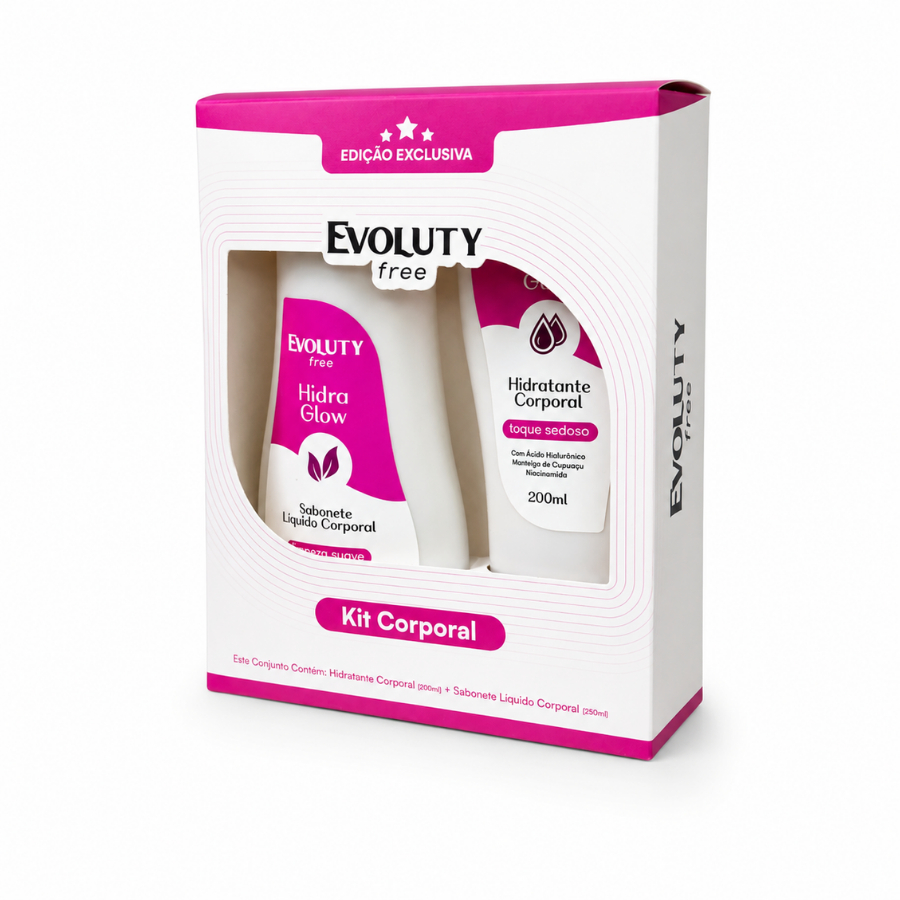 Kit Sabonete Líquido + Hidratante Corporal Evoluty Free Limpeza Hidratação Pele Corpo Cuidado Diário