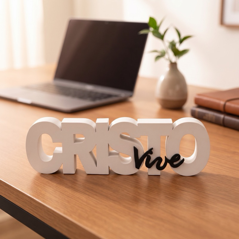 Enfeite Decorativo Cristo Vive para Mesa Decoração Cristã Evangélica Religiosa Sala Quarto Escritório