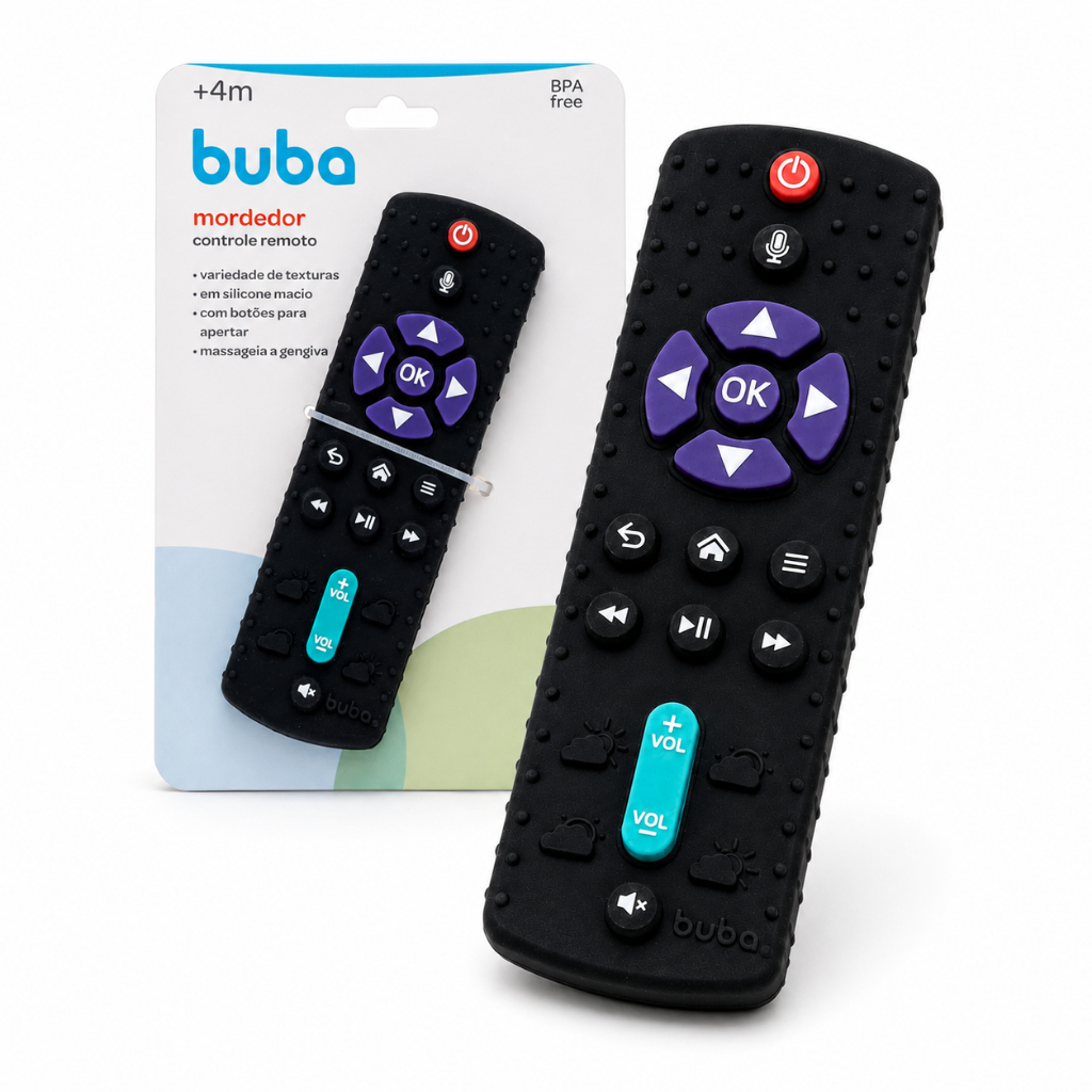 Mordedor Controle Remoto Buba Bebê Silicone Macio Brinquedo Sensorial Infantil Dentição Massageador