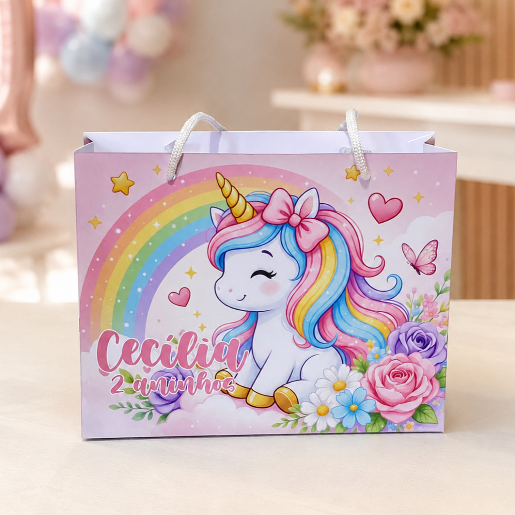 Sacolinha Personalizada Unicórnio | Lembrancinha | Aniversário UNICÓRNIO (Pegue e Monte)