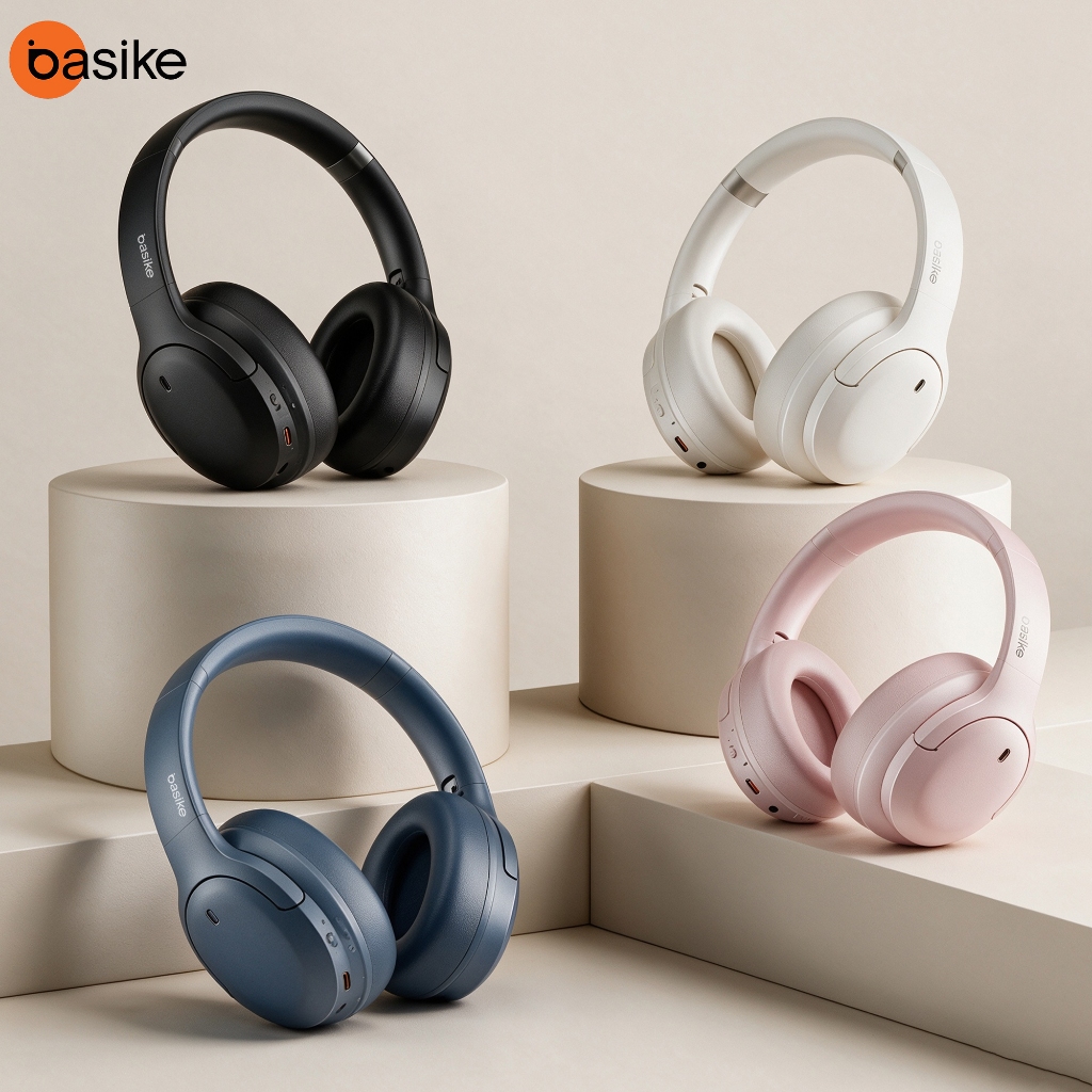 Basike Fone de Ouvido com Cancelamento de Ruído Ativo -45dB Bluetooth 5.4 Bateria 50H Som Surround 3D e Driver 40mm