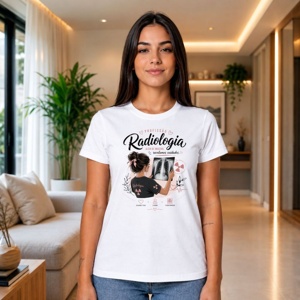 Camiseta Feminina Estampada Radiologia Moda Casual Blusa T-Shirt Feminina Estilosa Confortável Lançamento Envio Imediato