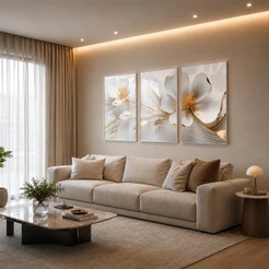 Quadro Decorativo Elegância em Flor Em 3 Telas Moldura Branca 50x75