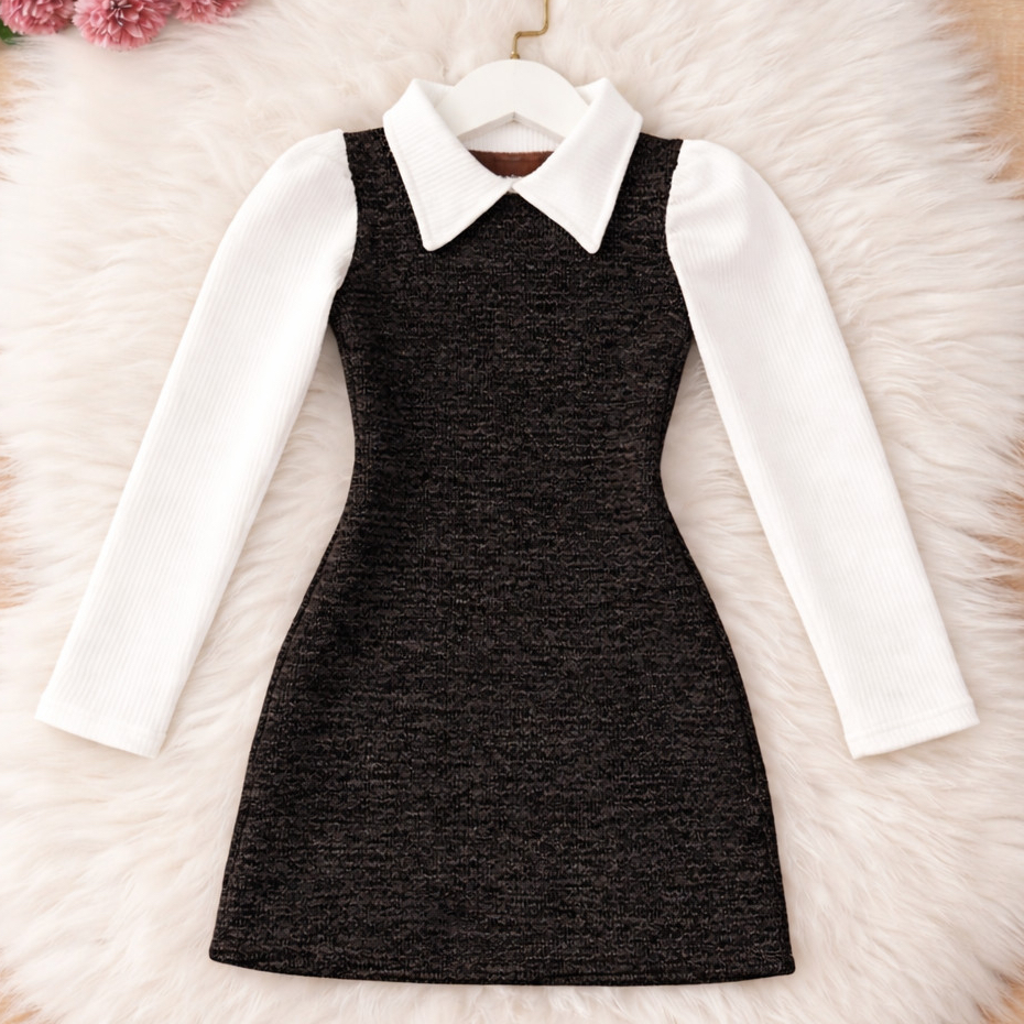 Vestido infantil Manga longa de menina /vestidinho Feminina infantil outono inverno frio 4-12 anos