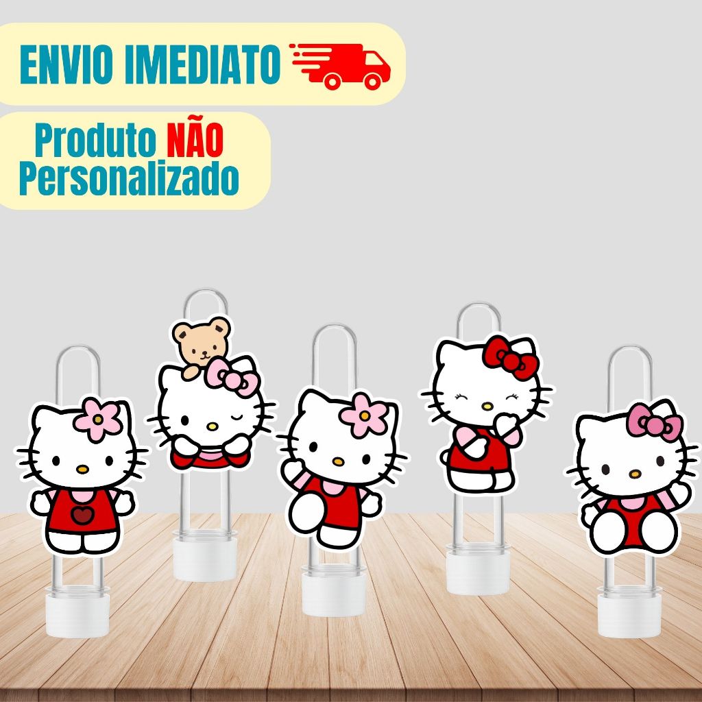 Aplique Tag Para Tubete Hello Kitty Vermelha | Personalizado | Lembrancinha Festa Infantil | Aniversário