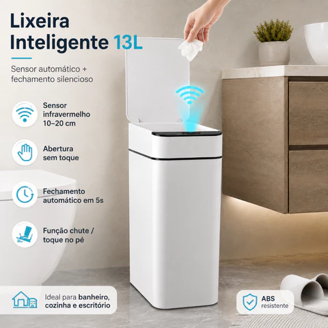 Lixeira Automática Inteligente 13L com Sensor Infravermelho Sem Toque Banheiro Cozinha Escritório