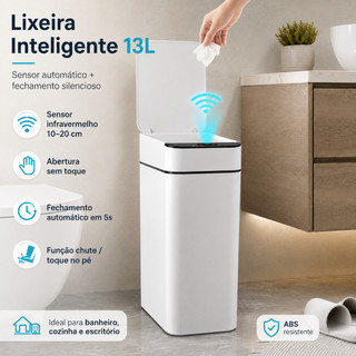Lixeira Automática Inteligente 13L com Sensor Infravermelho Sem Toque Banheiro Cozinha Escritório
