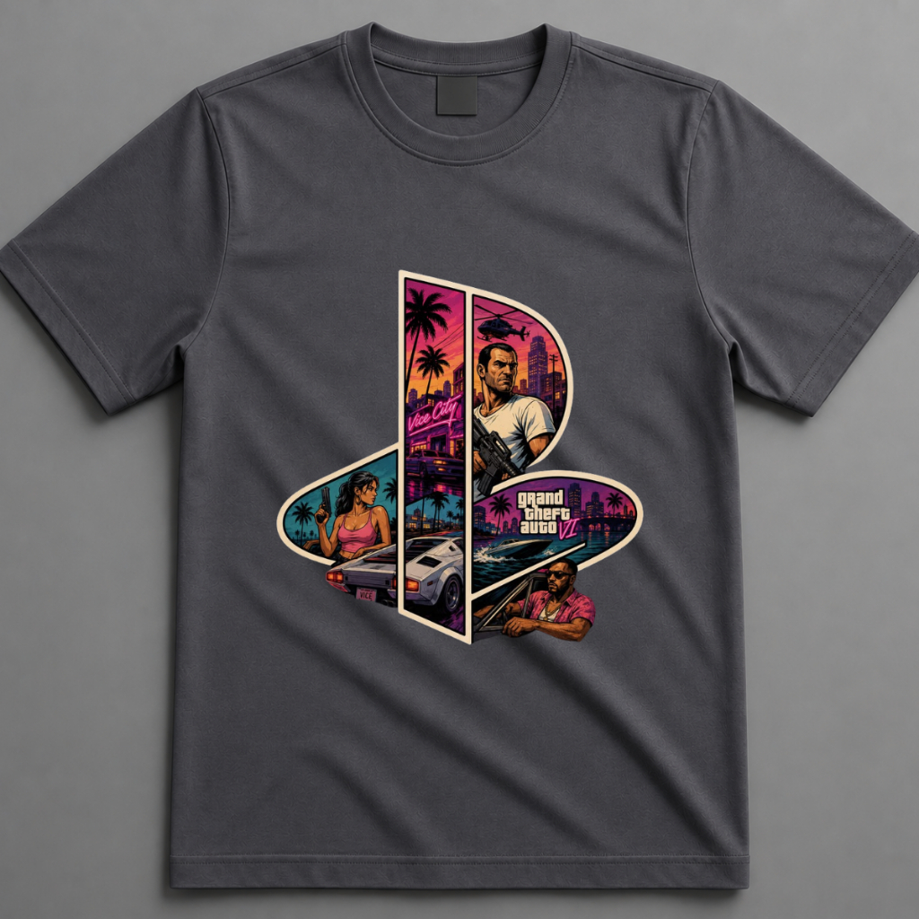 Camiseta Playstation Gta 6 Casual StreetWear Masculino Feminino Lançamento Jogo