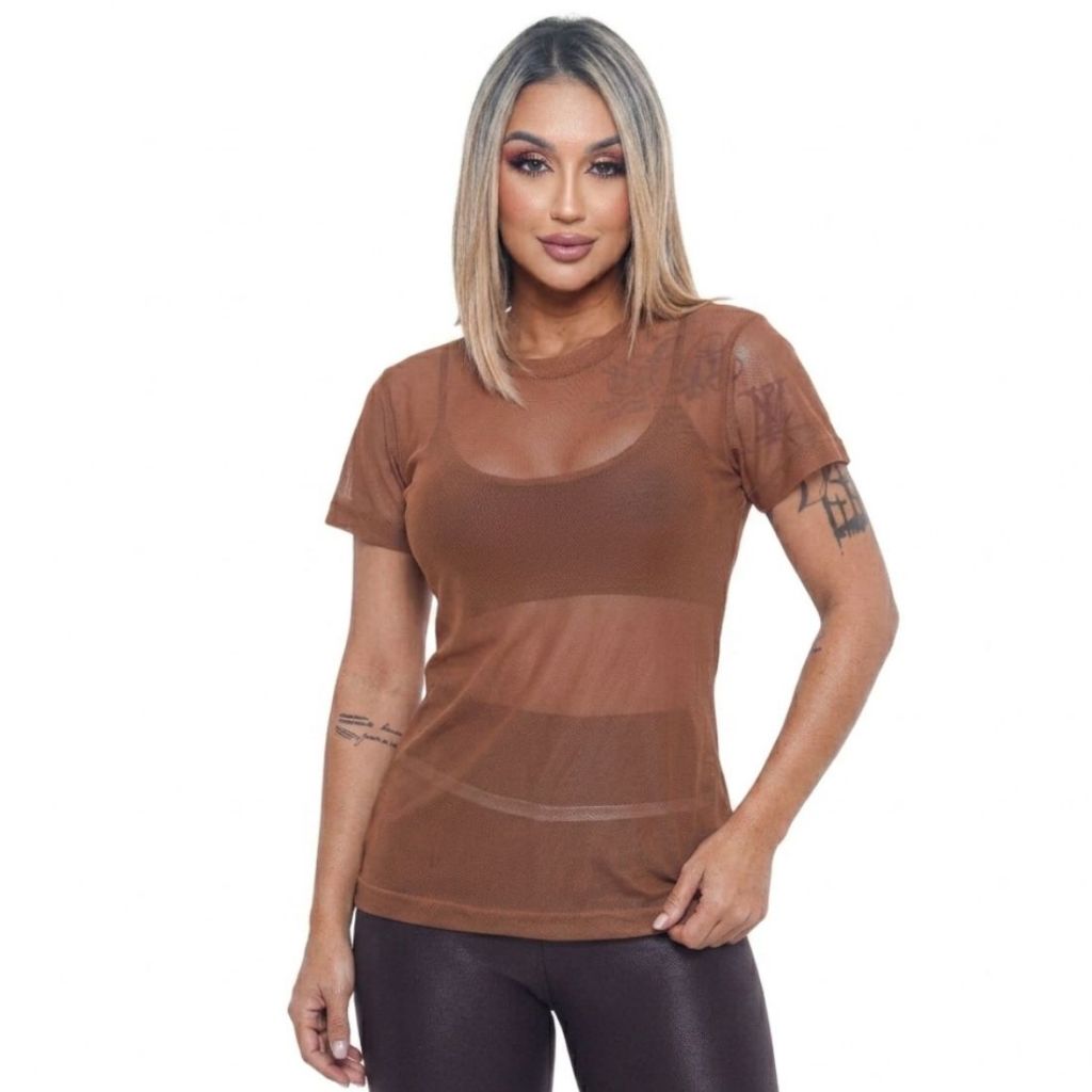 Blusa De Tule Feminina Transparente Academia Fitness Camisão Fitness
