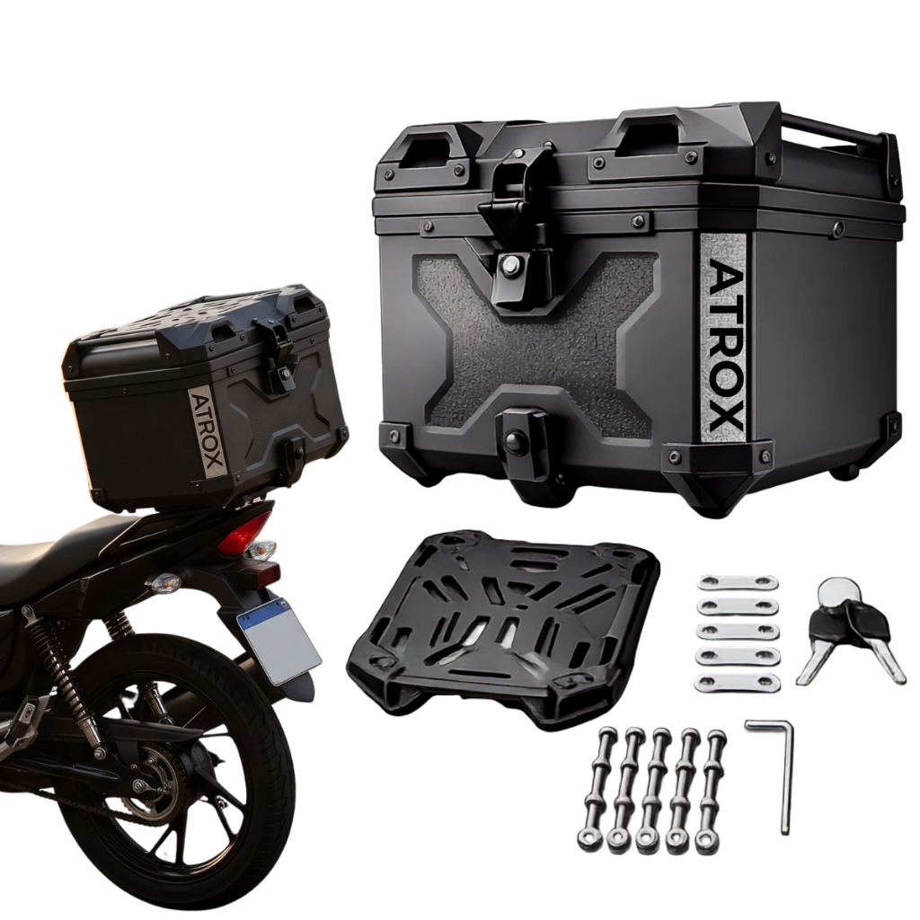 Baú Bauleto Moto Universal 45L Baúleto Com Forro Trava Antifurto Kit Instalação