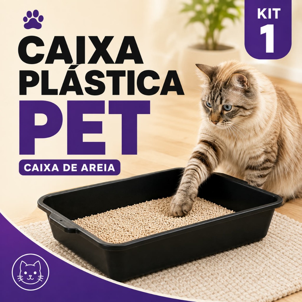 Caixa de Areia para Gatos Bandeja Sanitária Grande Reforçada 56x37cm