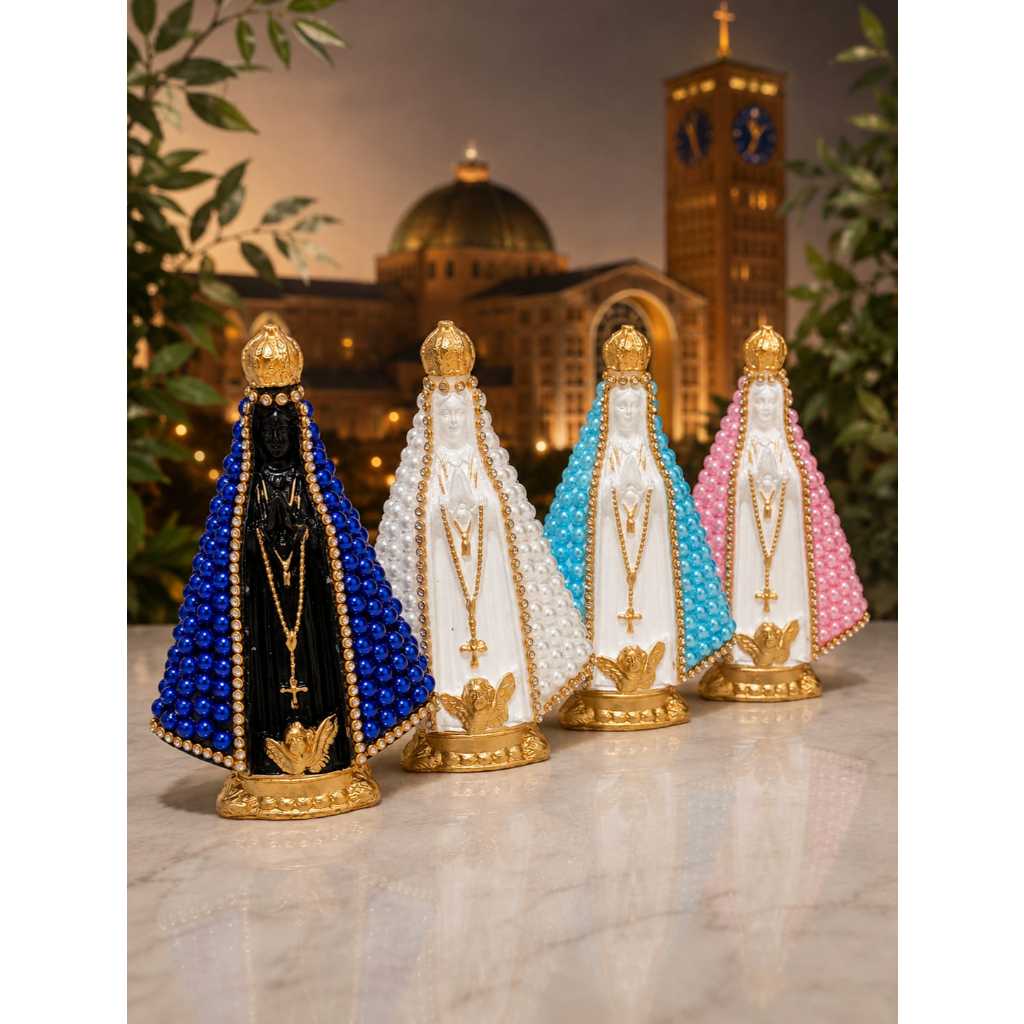 Imagem Nossa Senhora Aparecida Gesso Perolada 15 cm Delicada Lembrança Artesanal