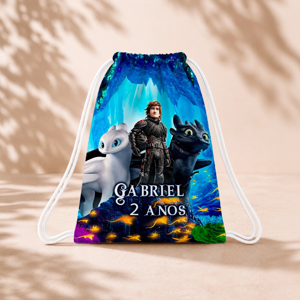 10 Mochila Personalizada Infantil 18x26 Sacolinhas Surpresa Festa Aniversário Lembrancinha Como Treinar o Seu Dragão M2