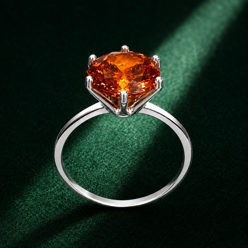 Anel Solitário Zircônia Aperol 10mm em Prata 925 Feminino e Elegante
