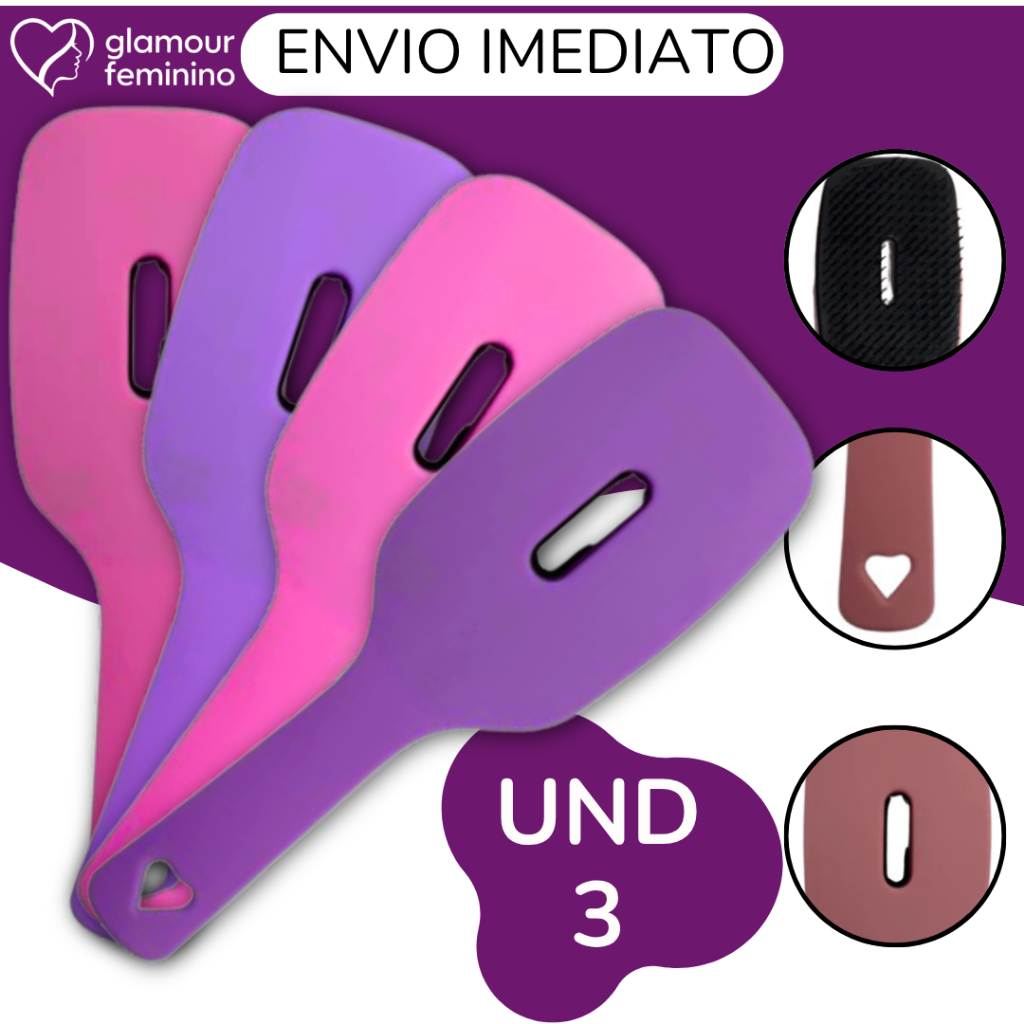 Kit 3 - Escova Flex Fast Dry - Pente pra Cabelo - Escova Raquete - Anti Frizz - Glamour Feminino