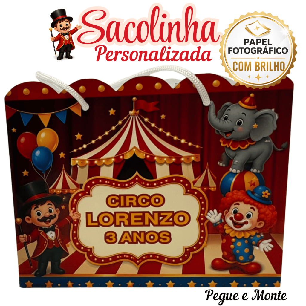 Kit 10 Sacolinhas Personalizadas Pegue e Monte 20x16x7cm – Lembrancinha para Festa