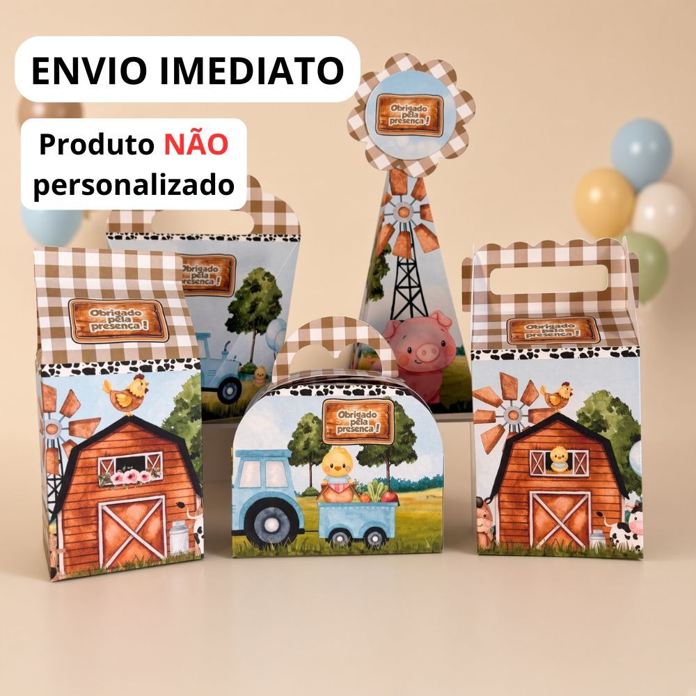 Kit Caixinhas Fazendinha Marrom Personalizado Festa Infantil Aniversário Menino Decoração