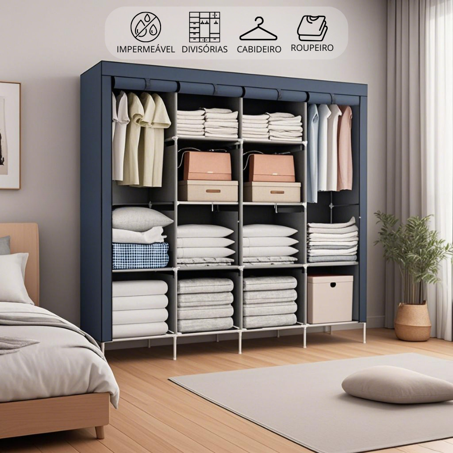 Guarda Roupa Dobrável Organizador De Roupas Portátil com Ziper Armário de Roupa Multifuncional