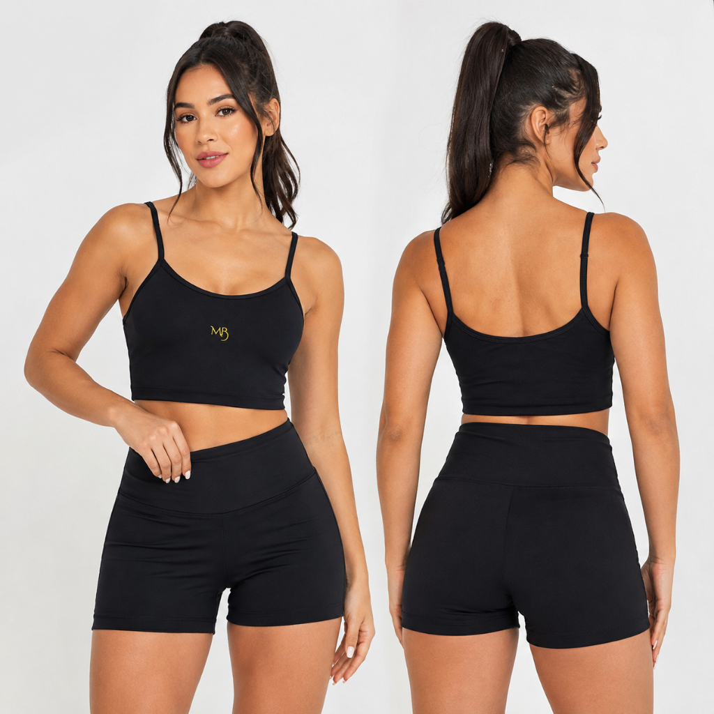 Conjunto Fitness Feminino Zero Transparencia Com Top E Short Em Elastano Para Academia E Crossfit