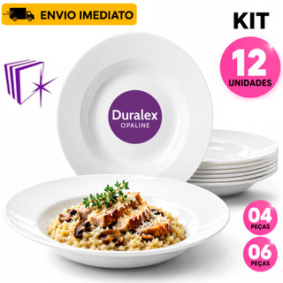 KIT Pratos Opaline Menu Fundo Branco Duralex 23Cm Vidro Temperado para Sopa Caldos Refeições