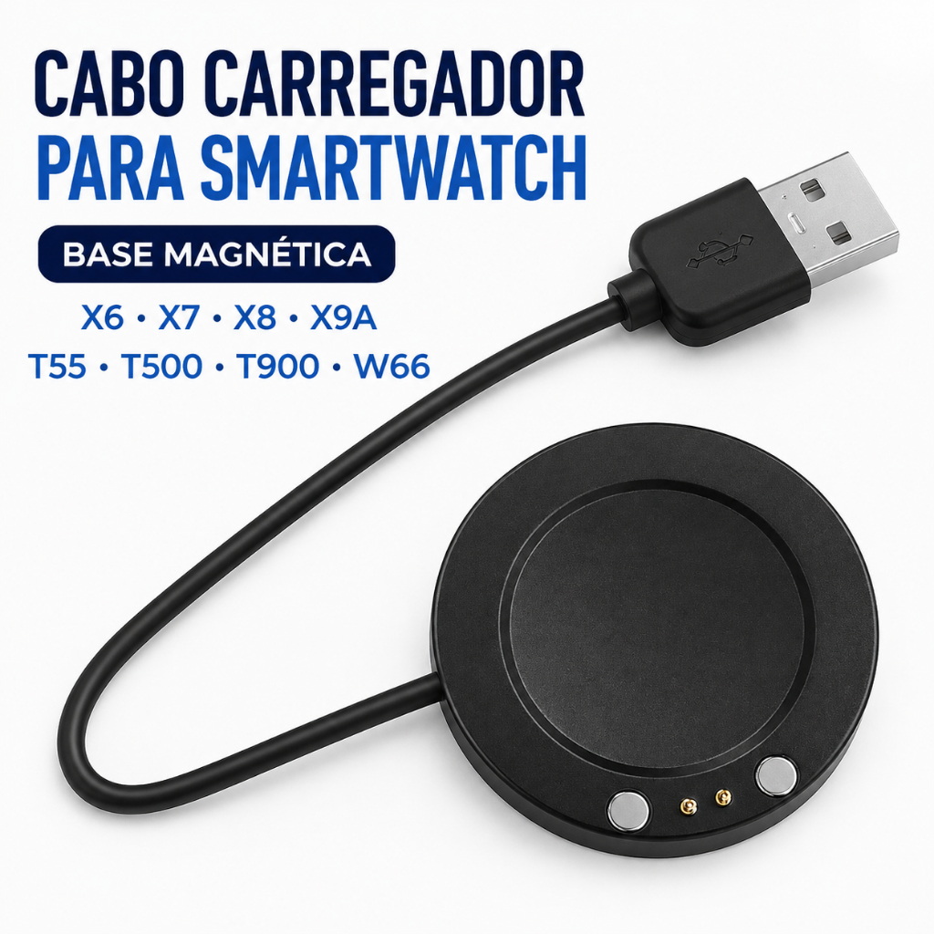 Cabo Carregador para SmartWatch X6 X7 X8 X9A T55 T500 T900 W66