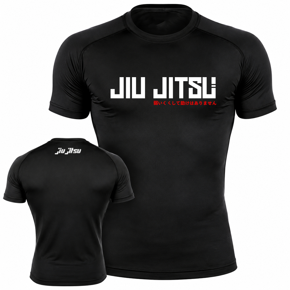Camiseta De Compressão Jiu Jitsu Luta gym t Manga Curta Academia Treino Camiseta Esportiva Masculino Apertada