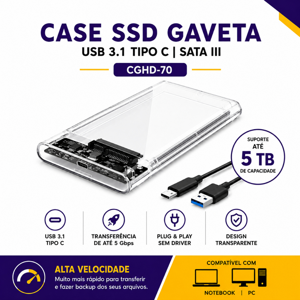 CASE SSD GAVETA EXBOM USB 3.1 TIPO C SATA III