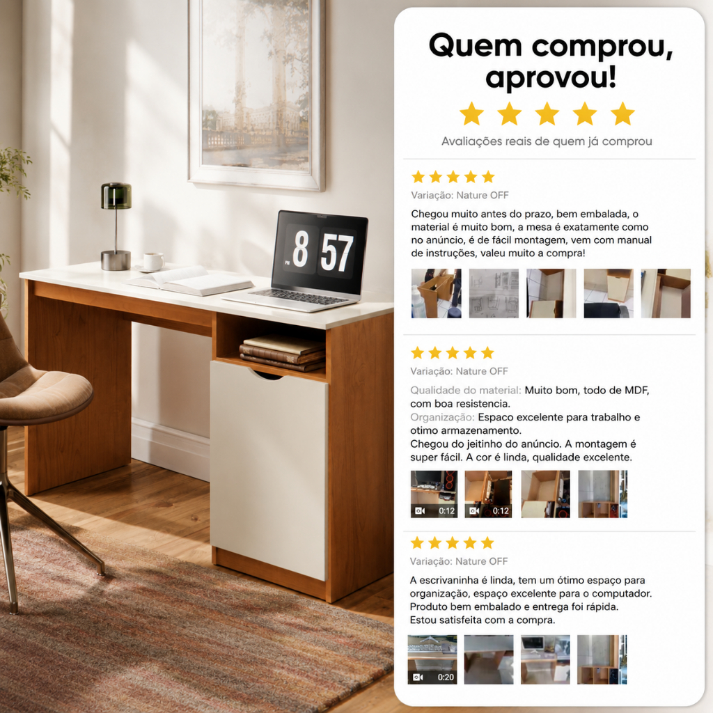 Mesa De Pc Escrivaninha Home Office Com Porta E Nicho Em MDF Para Estudos E Escritório Maxi · foto 2