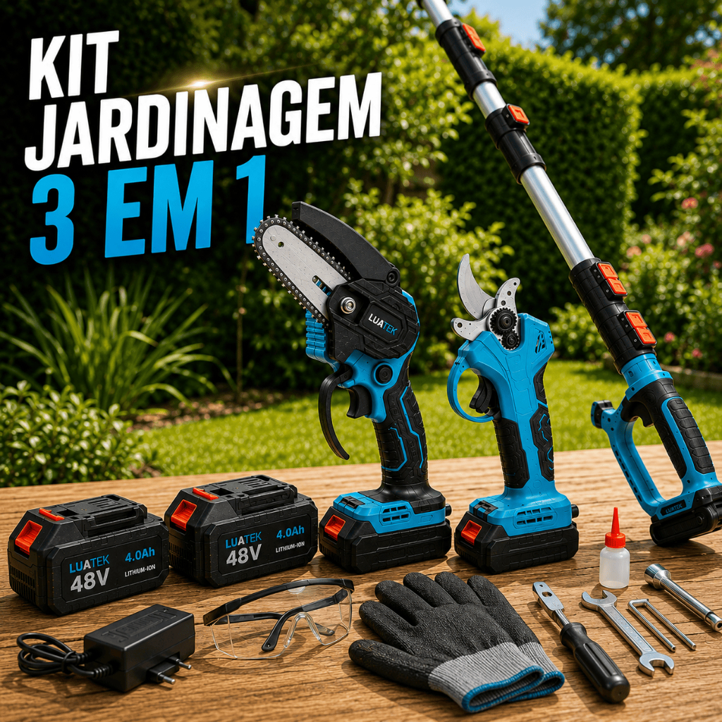 Kit Jardinagem 3 Em 1 Motosserra Tesoura Extensor 180cm