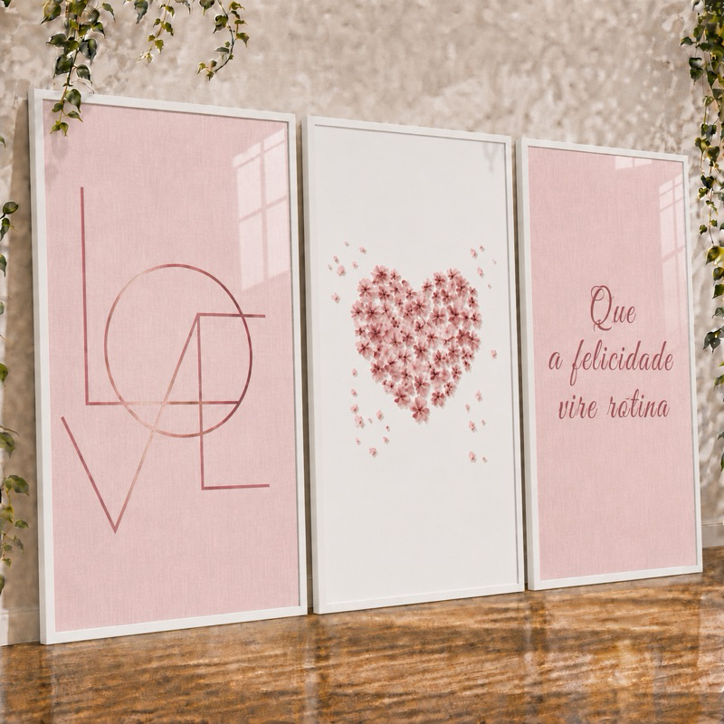 Quadros Decorativos Feminino Love Frases Positivas Coração Colorido Abstrato Luxo Quarto Sala