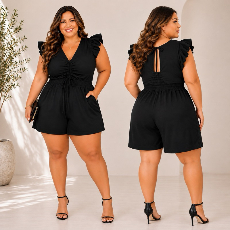 PLUS SIZE Macacão feminino adulto regata estampado verão short bermuda soltinho estiloso confortável