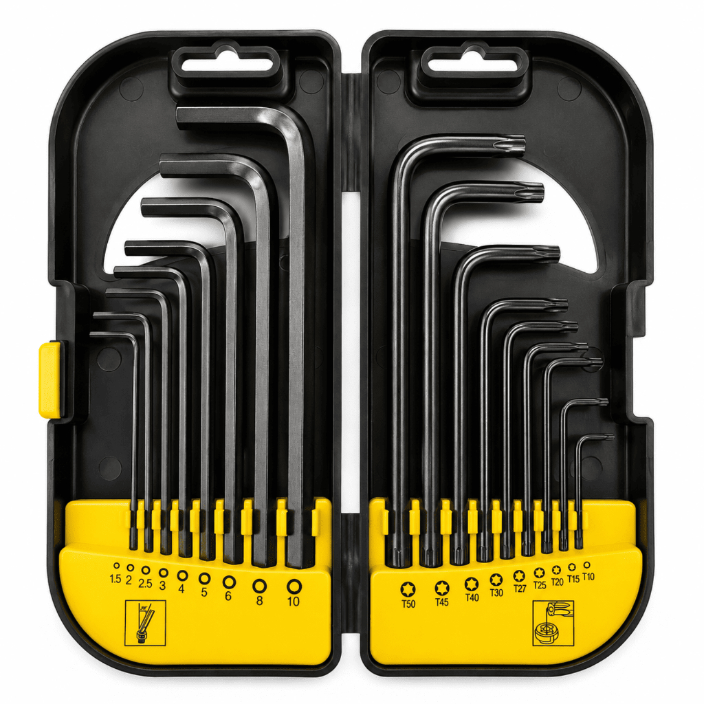 Jogo de Chaves Allen Hexagonais e Torx 18 Peças Extra Longas Tipo L Titanium Pla