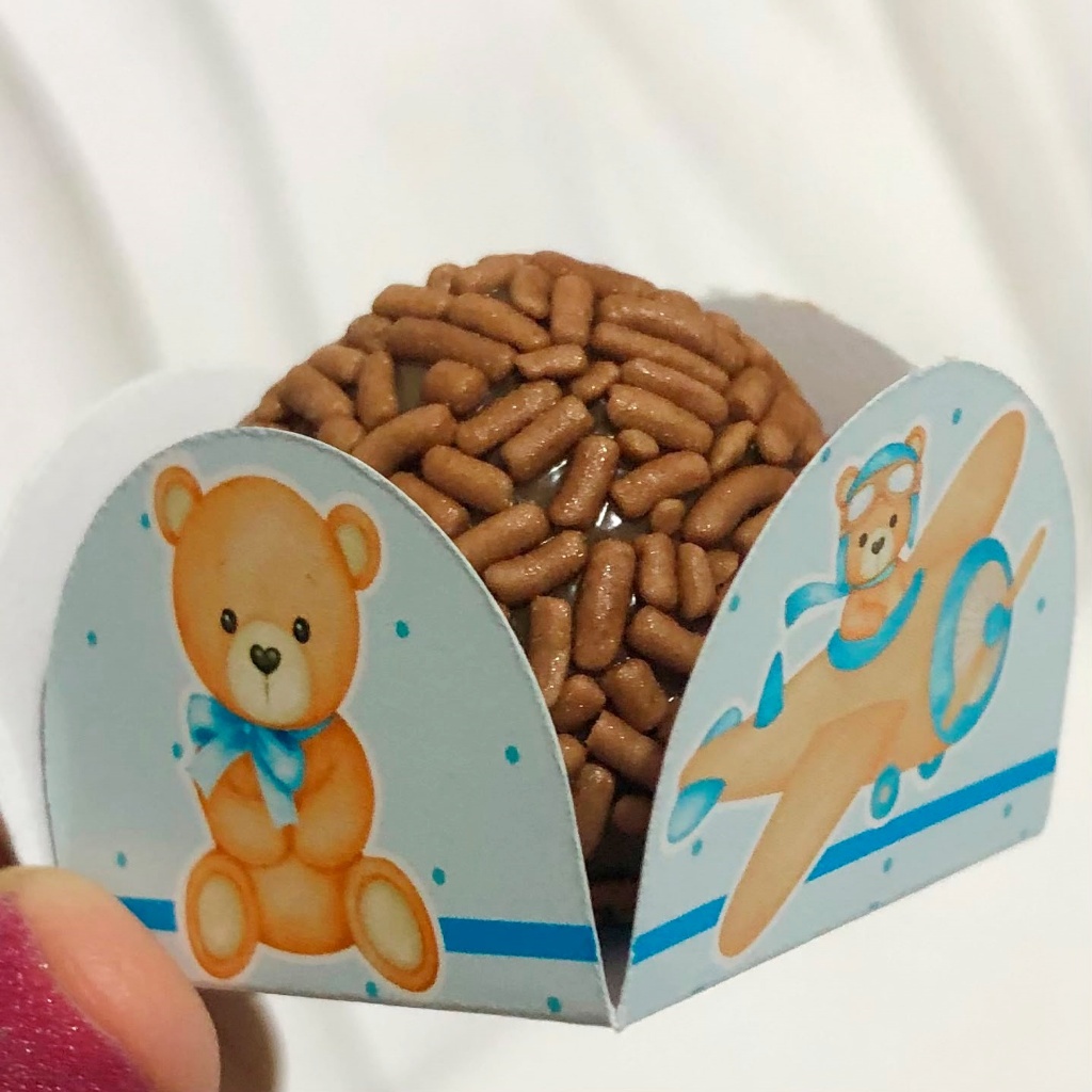 Forminha para Doces Ursinho azul | Porta Brigadeiro e Beijinho | Personalizado Festa Infantil Chá de Bebê