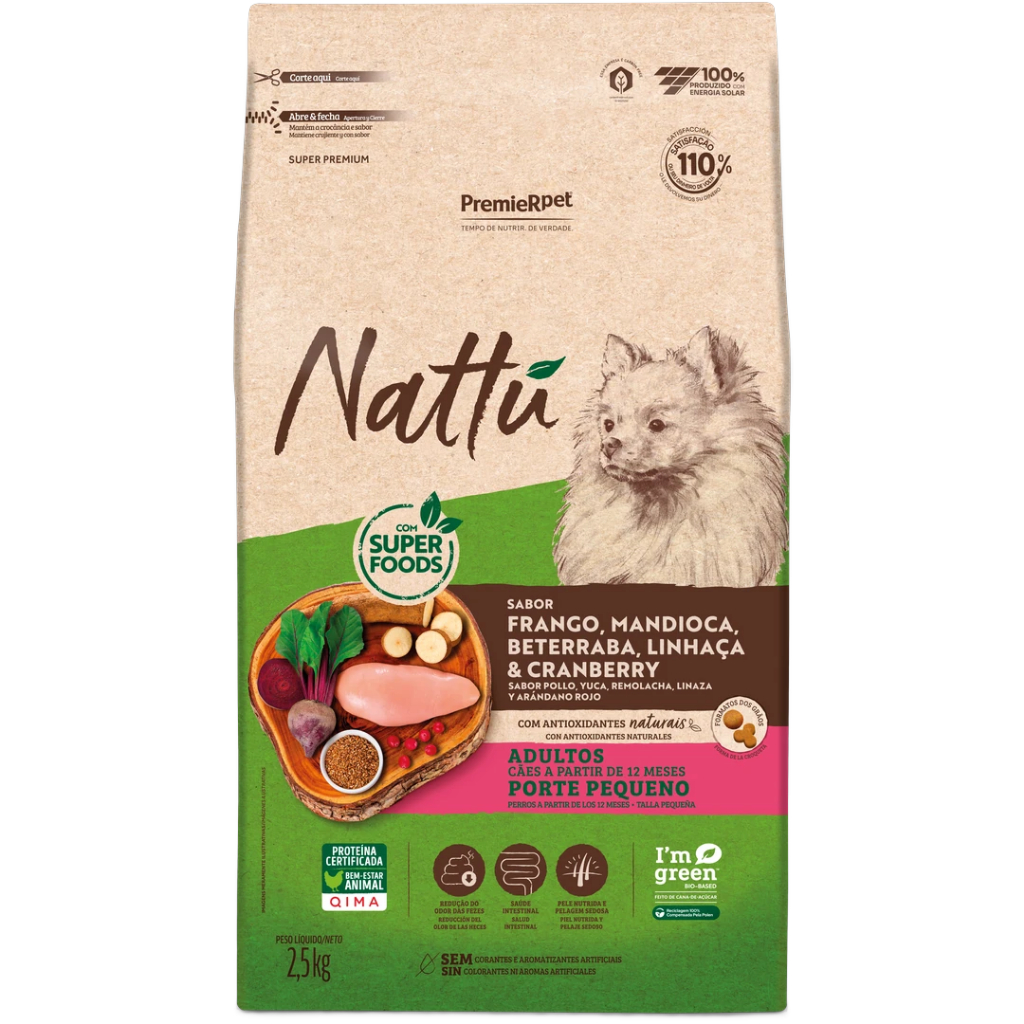 Ração Premier para Cães Adultos de Raças Pequenas Sabor Mandioca 2.5kg Nattu