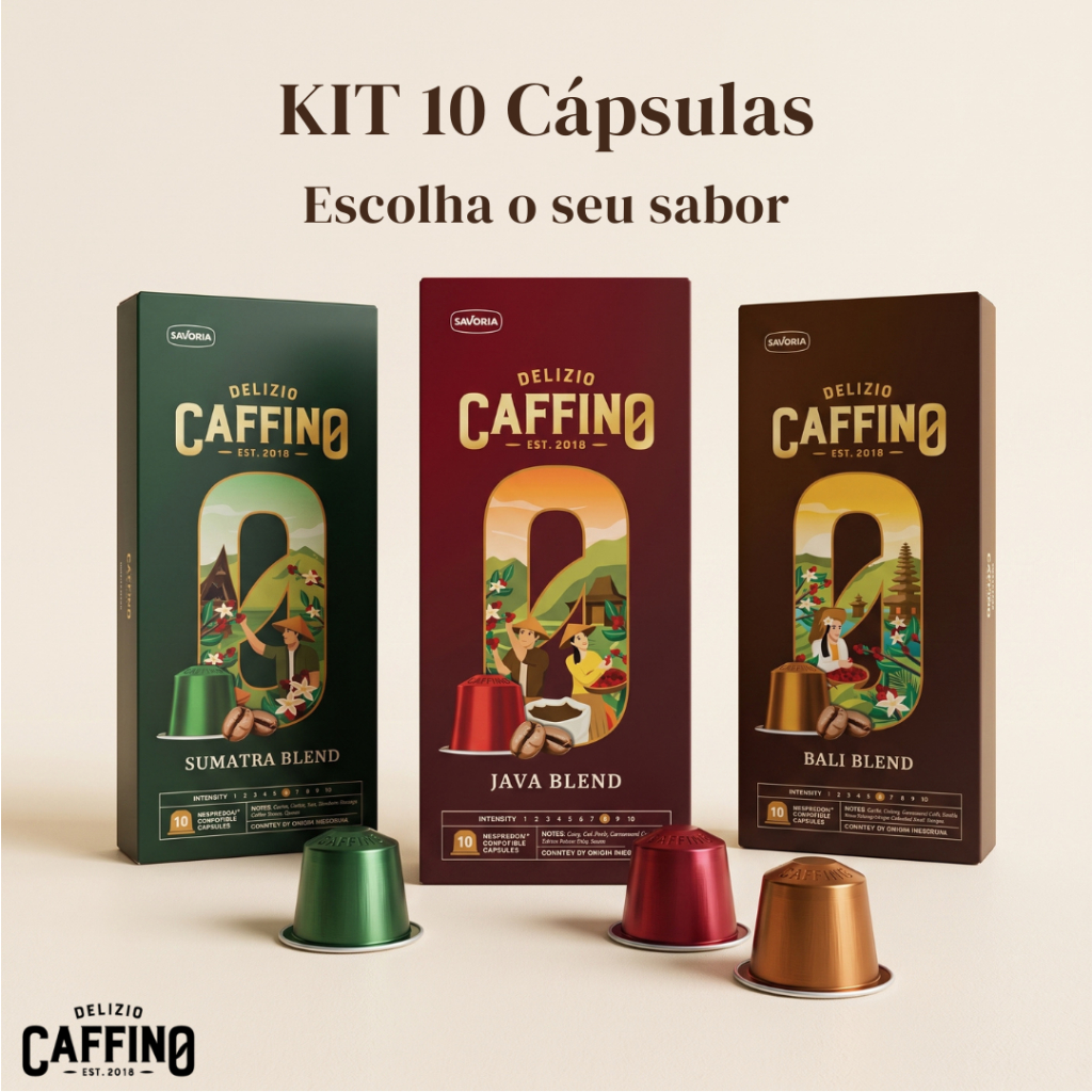 10 Cápsulas de Café Importado Caffino - escolha Bali Sumatra Java - Compatível Máquina Nespresso*