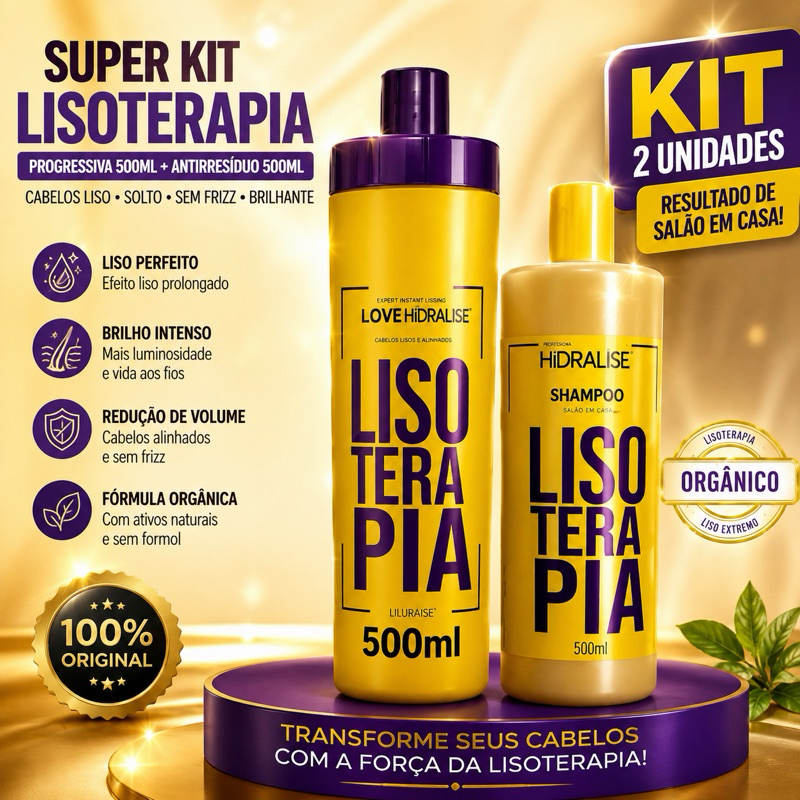 SUPER KIT Progressiva 500ML Lisoterapia Sem Formol Orgânica + Shampoo Anti-Resíduos 500ml
