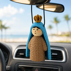 Aromatizador Automotivo Nossa Senhora / Mini Jesus 3D para Carro com Essência – Pingente Religioso 6cm - Tricô em 3D